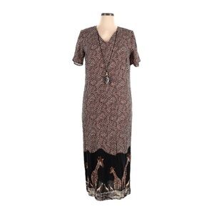 Connected Brown Giraffe Print Lightweight Dress With Necklace Size 14 NWT Midi